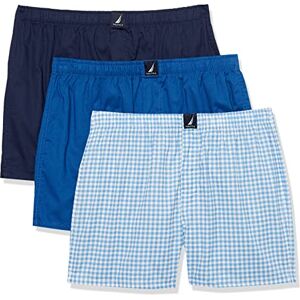 Nautica Herren-Boxershorts, Baumwolle, gewebt, dunkelblau/blau/kariert (Peacoat/Monaco Blue/Med Check Print), Größe M, 3er-Pack Nautica Herren-Boxershorts, Baumwolle, gewebt, dunkelblau/blau/kariert (Peacoat/Monaco Blue/Med Check Print), Größe M, 3er-Pack