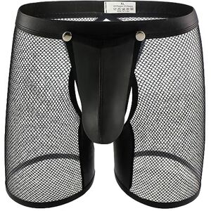 Evankin Men's See Through Sexy Mesh with Faux Leather Loose Shorts Pants Erotic Clubwear Button Removable Pouch(A4-50Hei,M) Evankin Men's See Through Sexy Mesh with Faux Leather Loose Shorts Pants Erotic Clubwear Button Removable Pouch(A4-50Hei,M)