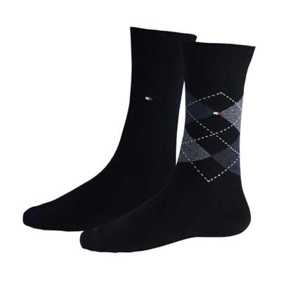 Tommy Hilfiger Herrensocken Doppelpack Rautenmuster schwarz/grau Größe 43-46 Tommy Hilfiger Herrensocken Doppelpack Rautenmuster schwarz/grau Größe 43-46