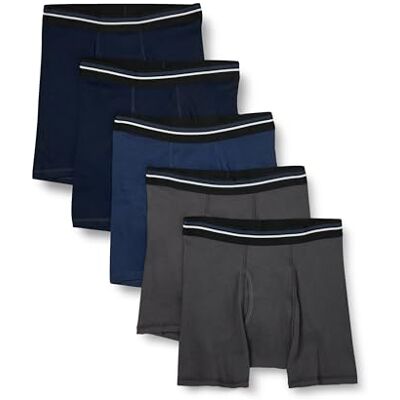 Amazon Essentials Herren Atmungsaktive Boxershorts aus Baumwolle, ohne Etikett, 5er-Pack, Charcoal/Dark Blue/Dark Navy, L Amazon Essentials Herren Atmungsaktive Boxershorts aus Baumwolle, ohne Etikett, 5er-Pack, Charcoal/Dark Blue/Dark Navy, L