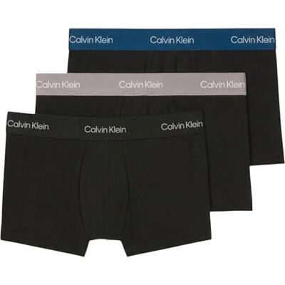 Calvin Herren 3er Pack Boxershorts Low Rise Trunks Unterwäsche, Schwarz (Black W Classic Blue Wb/Black W Po), S Calvin Herren 3er Pack Boxershorts Low Rise Trunks Unterwäsche, Schwarz (Black W Classic Blue Wb/Black W Po), S