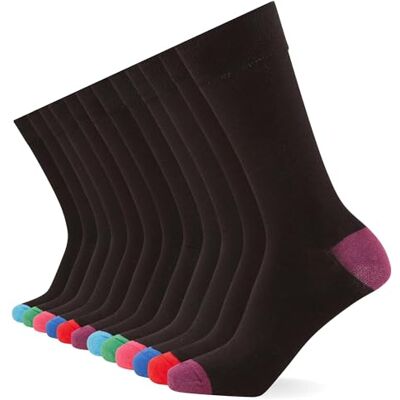 FM London Herren (12er-pack) Smart Mens Socken, Schwarz/Farbe Ferse & Spitze, 39-46 EU FM London Herren (12er-pack) Smart Mens Socken, Schwarz/Farbe Ferse & Spitze, 39-46 EU