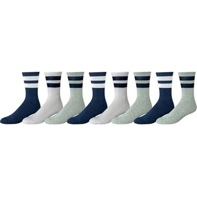 Amazon Essentials Herren Crew-Socken mit Retro-Streifen, 8 Paar, Grau/Marineblau/Weiß, 41-45 Amazon Essentials Herren Crew-Socken mit Retro-Streifen, 8 Paar, Grau/Marineblau/Weiß, 41-45