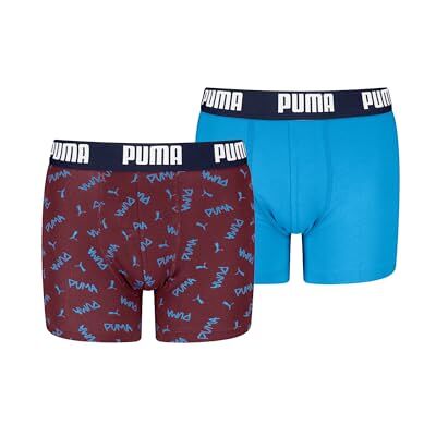 Puma Jungen Script Print Boxer Briefs, Burgundy/Blue, 170-176 EU Puma Jungen Script Print Boxer Briefs, Burgundy/Blue, 170-176 EU