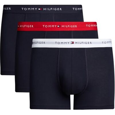 Tommy Hilfiger Herren 3er Pack Boxershorts Trunks mit Logobund, Mehrfarbig (Primary Red/White/Desert Sky), XL Tommy Hilfiger Herren 3er Pack Boxershorts Trunks mit Logobund, Mehrfarbig (Primary Red/White/Desert Sky), XL