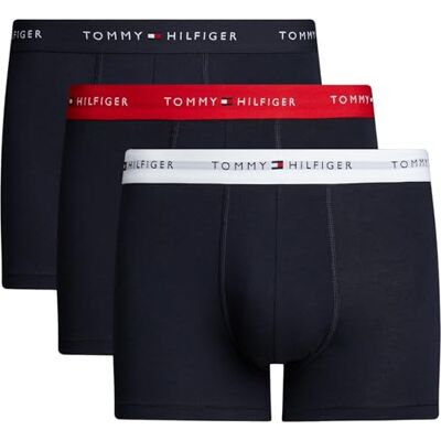 Tommy Hilfiger Herren 3er Pack Boxershorts Trunks mit Logobund, Mehrfarbig (Primary Red/White/Desert Sky), XXL Tommy Hilfiger Herren 3er Pack Boxershorts Trunks mit Logobund, Mehrfarbig (Primary Red/White/Desert Sky), XXL