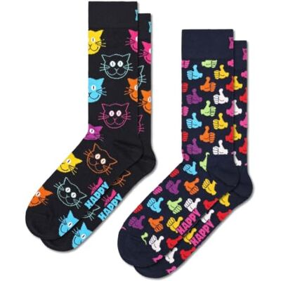 Happy Socks 2-Pack Classic Cat Baumwolle Socken Unisex Schwarz 41-46 Happy Socks 2-Pack Classic Cat Baumwolle Socken Unisex Schwarz 41-46