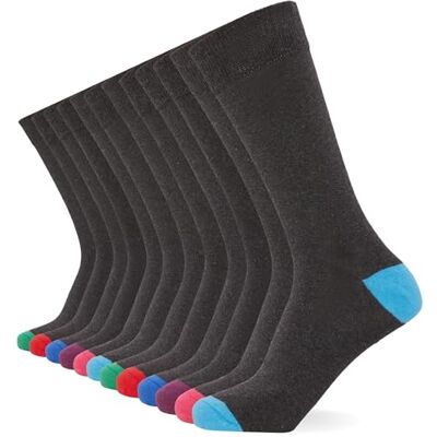 FM London Herren (12er-pack) Smart Mens Socken, Grau/Farbe Ferse & Spitze, 39-46 EU FM London Herren (12er-pack) Smart Mens Socken, Grau/Farbe Ferse & Spitze, 39-46 EU