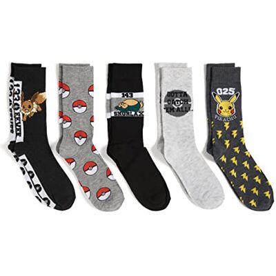Pokémon Herren 5er-Pack Crew Lässige Socken, Grau Sortiert, 43-47 EU Pokémon Herren 5er-Pack Crew Lässige Socken, Grau Sortiert, 43-47 EU