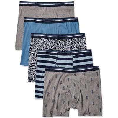 Amazon Essentials Herren Atmungsaktive Boxershorts aus Baumwolle, ohne Etikett, 5er-Pack, Ananas/Blumenaufdruck/Streifen, XL Amazon Essentials Herren Atmungsaktive Boxershorts aus Baumwolle, ohne Etikett, 5er-Pack, Ananas/Blumenaufdruck/Streifen, XL