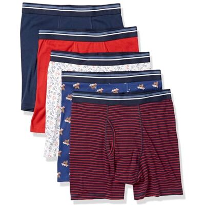 Amazon Essentials Herren Atmungsaktive Boxershorts aus Baumwolle, ohne Etikett, 5er-Pack, Anker/Hundeaufdruck/Ministreifen, L Amazon Essentials Herren Atmungsaktive Boxershorts aus Baumwolle, ohne Etikett, 5er-Pack, Anker/Hundeaufdruck/Ministreifen, L