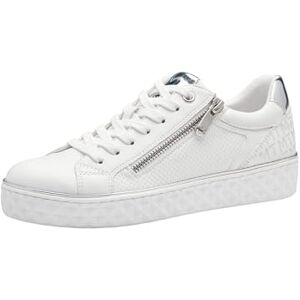 MARCO TOZZI Damen Sneaker flach mit Reißverschluss Vegan, Weiß (White/Silver), 37 EU MARCO TOZZI Damen Sneaker flach mit Reißverschluss Vegan, Weiß (White/Silver), 37 EU