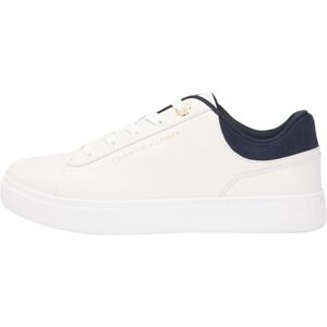 Tommy Hilfiger Damen Cupsole Sneaker Casual aus Leder, Weiß (Ecru/Space Blue), 37 Tommy Hilfiger Damen Cupsole Sneaker Casual aus Leder, Weiß (Ecru/Space Blue), 37