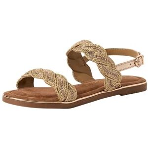MARCO TOZZI Damen Sandalen flach aus Leder Geflochtene Riemen, Metallisch (Rose met. Comb), 40 EU MARCO TOZZI Damen Sandalen flach aus Leder Geflochtene Riemen, Metallisch (Rose met. Comb), 40 EU