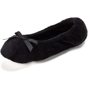 Dearfoams Women's Layla Ballerina Slipper with Memory Foam, Soft Tie Bow and Suede Sole, Schwarz, 5-6 Dearfoams Women's Layla Ballerina Slipper with Memory Foam, Soft Tie Bow and Suede Sole, Schwarz, 5-6