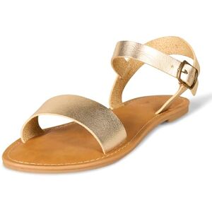 Amazon Essentials Damen Sandale mit Zwei Riemen und Schnalle, Gold, 38.5 EU Amazon Essentials Damen Sandale mit Zwei Riemen und Schnalle, Gold, 38.5 EU