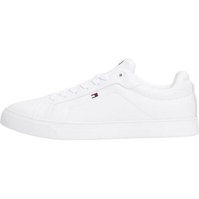 Tommy Hilfiger Herren Court Sneaker Icon Flag Essential aus Leder, Weiß (White), 44 Tommy Hilfiger Herren Court Sneaker Icon Flag Essential aus Leder, Weiß (White), 44
