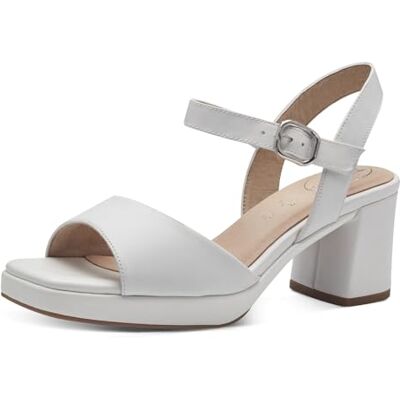 Tamaris Damen Wide Fit Damen Sandalen mit Absatz aus Leder mit verstellbarem Riemen, weiß (White Nappa), 41 EU Tamaris Damen Wide Fit Damen Sandalen mit Absatz aus Leder mit verstellbarem Riemen, weiß (White Nappa), 41 EU