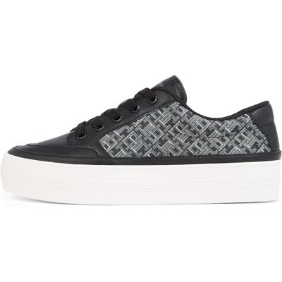 Tommy Hilfiger Damen Vulcanized Sneaker Monogram aus Leder, Schwarz (Black), 42 Tommy Hilfiger Damen Vulcanized Sneaker Monogram aus Leder, Schwarz (Black), 42