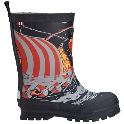 Viking Jolly Print Rubber Boots, Black/Sun, 28 Viking Jolly Print Rubber Boots, Black/Sun, 28