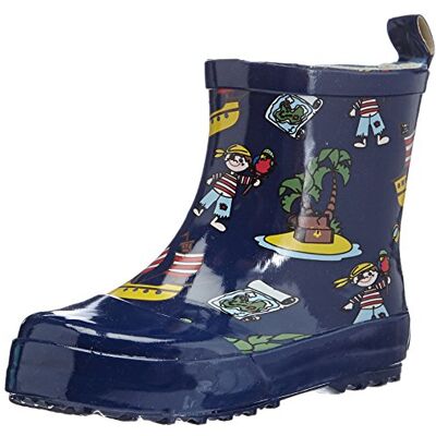 Playshoes Kinder Halbschaft-Gummistiefel aus Naturkautschuk, Trendige Unisex Regenstiefel mit Reflektoren, mit Piraten-Muster, Blau (Marine), 26 EU, 180363 Playshoes Kinder Halbschaft-Gummistiefel aus Naturkautschuk, Trendige Unisex Regenstiefel mit Reflektoren, mit Piraten-Muster, Blau (Marine), 26 EU, 180363