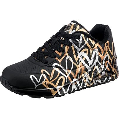 Skechers Damen UNO Metallic Love Trainers, Black and Multi Metallic Heart Print Durabuck, 37 EU Skechers Damen UNO Metallic Love Trainers, Black and Multi Metallic Heart Print Durabuck, 37 EU