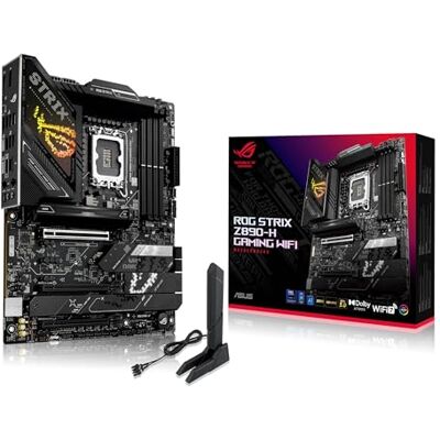 Asus ROG Strix Z890-H Gaming WiFi Mainboard Sockel Intel LGA 1851 (ATX, DDR5, 1x PCIe 5.0 x 16 SafeSlot, 4X M.2, 3X PCIe 4.0, WiFi 7, Aura Sync) Asus ROG Strix Z890-H Gaming WiFi Mainboard Sockel Intel LGA 1851 (ATX, DDR5, 1x PCIe 5.0 x 16 SafeSlot, 4X M.2, 3X PCIe 4.0, WiFi 7, Aura Sync)