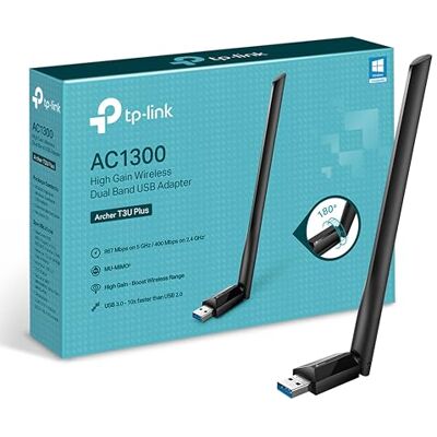 TP-Link Archer T3U Plus AC1300 High Gain USB WLAN Stick Adapter mit High-Gain Antennen(bis zu 867 Mbit/s 5GHz, 400 Mbit/s 2,4GHz, Kompatibel mit Windows 11/10/8.1/8/7 TP-Link Archer T3U Plus AC1300 High Gain USB WLAN Stick Adapter mit High-Gain Antennen(bis zu 867 Mbit/s 5GHz, 400 Mbit/s 2,4GHz, Kompatibel mit Windows 11/10/8.1/8/7