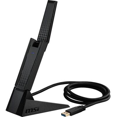 MSI AXE5400 WiFi 6E Tri-Band USB Adapter Schnelles WLAN bis 5400 Mbps (6GHz, 5GHz, 2.4GHz Wireless), MU-MIMO, einstellbare Antenne, Beamforming, WPA3 inkl. Standfuß MSI AXE5400 WiFi 6E Tri-Band USB Adapter Schnelles WLAN bis 5400 Mbps (6GHz, 5GHz, 2.4GHz Wireless), MU-MIMO, einstellbare Antenne, Beamforming, WPA3 inkl. Standfuß