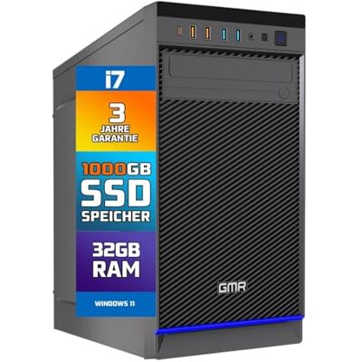 GMR Ultra Desktop PC Intel i7, Windows 11 Pro, 32GB RAM, 1000GB SSD, USB 3, WiFi, Bluetooth, Office PC Mit DVD, 3 Jahre Garantie Desktop PC Windows 11 Sofort Einsatzbereit GMR Ultra Desktop PC Intel i7, Windows 11 Pro, 32GB RAM, 1000GB SSD, USB 3, WiFi, Bluetooth, Office PC Mit DVD, 3 Jahre Garantie Desktop PC Windows 11 Sofort Einsatzbereit