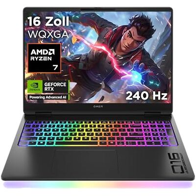 HP Omen MAX Gaming Laptop, 16 Zoll WQXGA Display 240Hz, AMD Ryzen AI 7 350 (8C) 50 NPU Tops bis zu 5.0 GHz, NVIDIA GeForce RTX 5070 Ti 12GB VRAM, 32 GB RAM, 1 TB SSD, Win 11, QWERTZ, RGB Light, Schwarz HP Omen MAX Gaming Laptop, 16 Zoll WQXGA Display 240Hz, AMD Ryzen AI 7 350 (8C) 50 NPU Tops bis zu 5.0 GHz, NVIDIA GeForce RTX 5070 Ti 12GB VRAM, 32 GB RAM, 1 TB SSD, Win 11, QWERTZ, RGB Light, Schwarz