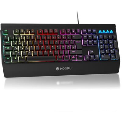 KOORUI Gaming Tastatur, Deutsches QWERTZ-Layout mit Handballenauflage Ghosting Schutz Tastaturen USB Kabel 12 Multi Media Tasten für Windows MacOS Linux -Schwarz KOORUI Gaming Tastatur, Deutsches QWERTZ-Layout mit Handballenauflage Ghosting Schutz Tastaturen USB Kabel 12 Multi Media Tasten für Windows MacOS Linux -Schwarz