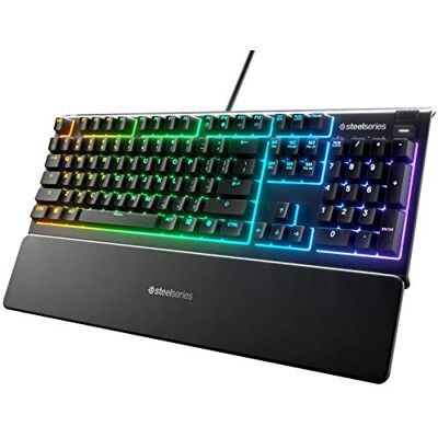 SteelSeries Apex 3 Gaming Tastatur 10-Zonen RGB-Beleuchtung Premium magnetische Handballenauflage Spanisch (QWERTY) Layout SteelSeries Apex 3 Gaming Tastatur 10-Zonen RGB-Beleuchtung Premium magnetische Handballenauflage Spanisch (QWERTY) Layout