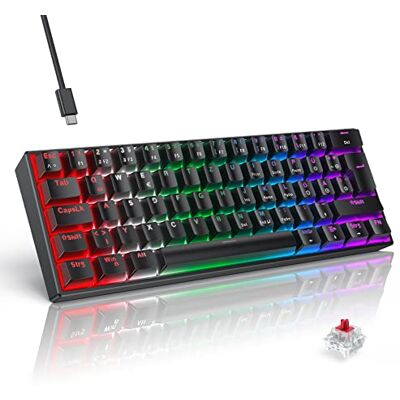 TECURS Mechanische Gaming Tastatur, Mechanische Tastatur 60 Prozent QWERTZ Rote Schalter für PC Gamer und Arbeits, 61 Tasten Kabelgebundene Tastatur für PC Windows/PS5/PS4, Schwarz TECURS Mechanische Gaming Tastatur, Mechanische Tastatur 60 Prozent QWERTZ Rote Schalter für PC Gamer und Arbeits, 61 Tasten Kabelgebundene Tastatur für PC Windows/PS5/PS4, Schwarz