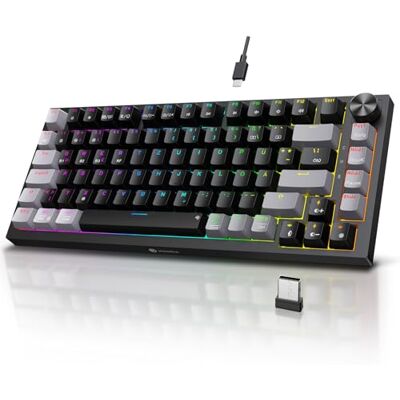 KOORUI Mechanisch Tastatur, Gaming Tastatur Kabellos/Kabelgebunden/Bluetooth 26 RGB Wiederaufladbare 4000mAh Batterie 82 Tasten Deutsches Layout QWERTZ für Windows MacOS Linux-Rotem Schalter KOORUI Mechanisch Tastatur, Gaming Tastatur Kabellos/Kabelgebunden/Bluetooth 26 RGB Wiederaufladbare 4000mAh Batterie 82 Tasten Deutsches Layout QWERTZ für Windows MacOS Linux-Rotem Schalter