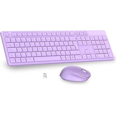 LeadsaiL K786 Tastatur Maus Set Kabellose, Tastatur und Maus, QWERTZ Deutsches Layout Funktastatur mit Maus, Flüsterleiser Tastenanschlag, 2.4 GHz mit 2-in-1 USB Nano Empfänger für PC/Laptop (Lila) LeadsaiL K786 Tastatur Maus Set Kabellose, Tastatur und Maus, QWERTZ Deutsches Layout Funktastatur mit Maus, Flüsterleiser Tastenanschlag, 2.4 GHz mit 2-in-1 USB Nano Empfänger für PC/Laptop (Lila)