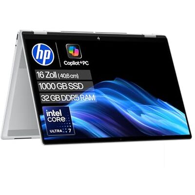 HP OmniBook X Flip 2-in-1 Laptop (16" 3K Touchscreen, Intel Core Ultra 7, Copilot+, 32GB RAM, 1TB, Win11, QWERTZ) Silber HP OmniBook X Flip 2-in-1 Laptop (16" 3K Touchscreen, Intel Core Ultra 7, Copilot+, 32GB RAM, 1TB, Win11, QWERTZ) Silber