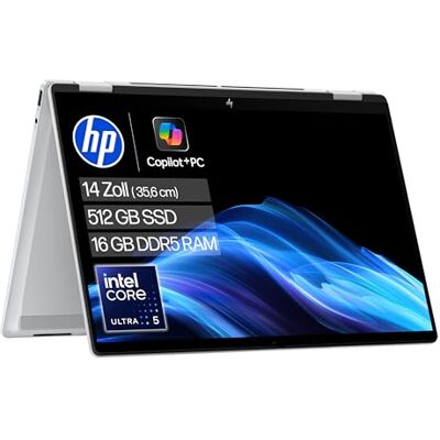 HP OmniBook X Flip Intel Core Ultra 5-226V 2in1 Next Gen AI Laptop dedizierte NPU für KI 40 NPU Tops Copilot+ PC 14" WUXGA 1920x1200 Touchscreen 16GB 512GB SSD Win11 QWERTZ Silber HP OmniBook X Flip Intel Core Ultra 5-226V 2in1 Next Gen AI Laptop dedizierte NPU für KI 40 NPU Tops Copilot+ PC 14" WUXGA 1920x1200 Touchscreen 16GB 512GB SSD Win11 QWERTZ Silber