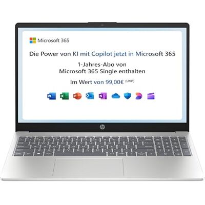 HP Laptop 15,6" FHD Display Intel Processor N100 4 GB DDR4 RAM 128 GB UFS Intel UHD Graphics Microsoft 365 Single (1 Jahr) enthalten Windows 11 Home im S-Modus QWERTZ Natural Silver HP Laptop 15,6" FHD Display Intel Processor N100 4 GB DDR4 RAM 128 GB UFS Intel UHD Graphics Microsoft 365 Single (1 Jahr) enthalten Windows 11 Home im S-Modus QWERTZ Natural Silver