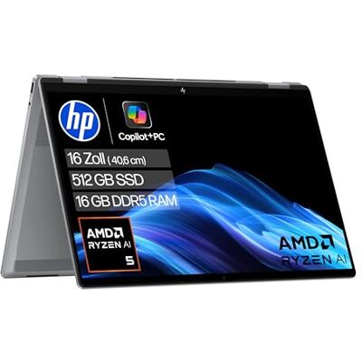 HP OmniBook X Flip 2in1 Next Gen AI Laptop AMD Ryzen AI 5 340 (6C) dedizierte NPU für KI 50 NPU Tops Copilot+ PC 16" WUXGA 1920x1200 Touchscreen 16GB 512GB SSD Win11 QWERTZ Silber HP OmniBook X Flip 2in1 Next Gen AI Laptop AMD Ryzen AI 5 340 (6C) dedizierte NPU für KI 50 NPU Tops Copilot+ PC 16" WUXGA 1920x1200 Touchscreen 16GB 512GB SSD Win11 QWERTZ Silber