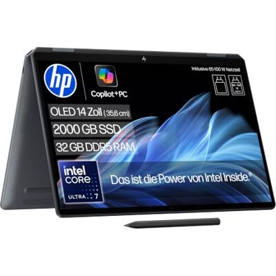HP OmniBook Ultra Flip, 14" OLED, Intel Core Ultra 7, 32GB RAM, 2TB SSD Copilot+ Premium Convertible mit Touch, für Kreativarbeit & Business, 120Hz, Wi-Fi 7 inkl. Tilt pen, QWERTZ, Eclipse Gray HP OmniBook Ultra Flip, 14" OLED, Intel Core Ultra 7, 32GB RAM, 2TB SSD Copilot+ Premium Convertible mit Touch, für Kreativarbeit & Business, 120Hz, Wi-Fi 7 inkl. Tilt pen, QWERTZ, Eclipse Gray