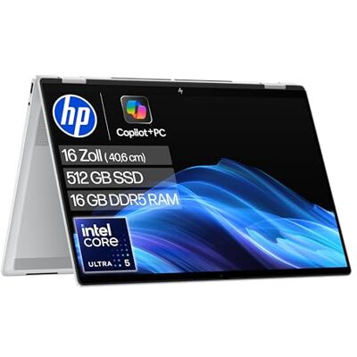 HP OmniBook X Flip NG AI Intel Core Ultra 5-226V (8C) 2in1 Laptop, Next Gen KI Copilot+ PC, 16" 2K 1920 x 1200 Touchscreen, 40 NPU Tops, 16GB LPDDR5X 8533, 512 GB SSD, Win 11, QWERTZ, Silber HP OmniBook X Flip NG AI Intel Core Ultra 5-226V (8C) 2in1 Laptop, Next Gen KI Copilot+ PC, 16" 2K 1920 x 1200 Touchscreen, 40 NPU Tops, 16GB LPDDR5X 8533, 512 GB SSD, Win 11, QWERTZ, Silber