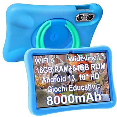 OBA Oukitel OT6 Tablet für Kinder, 16 GB RAM + 64 GB ROM, Android 13, 10 Zoll HD, 8000 mAh, Kindersicherung, BT5.0, Lernspiele, Blau OBA Oukitel OT6 Tablet für Kinder, 16 GB RAM + 64 GB ROM, Android 13, 10 Zoll HD, 8000 mAh, Kindersicherung, BT5.0, Lernspiele, Blau