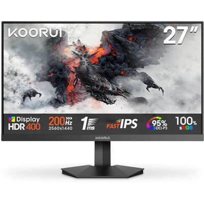 KOORUI Gaming Monitor 27 Zoll 200Hz WQHD IPS 1ms HDR400 HDMI 2.0x2/DP 1.4 KOORUI Gaming Monitor 27 Zoll 200Hz WQHD IPS 1ms HDR400 HDMI 2.0x2/DP 1.4