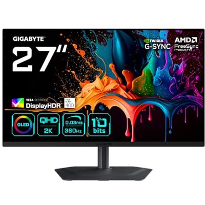 Gigabyte MO27Q3 27” OLED QHD Gaming-Monitor 2560 x 1440, 360Hz, 0.03ms, 250 cd/m², G-Sync Kompatibel, FreeSync Premium Pro, Display HDR True Black 400, HDMI 2.1, DisplayPort 1.4 Gigabyte MO27Q3 27” OLED QHD Gaming-Monitor 2560 x 1440, 360Hz, 0.03ms, 250 cd/m², G-Sync Kompatibel, FreeSync Premium Pro, Display HDR True Black 400, HDMI 2.1, DisplayPort 1.4