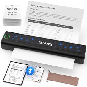 NEWYES Tragbarer A4 Thermodrucker, 203 DPI Ohne Tinte Bluetooth Drucker mit 2000mAh Akku für Unterwegs & Auto, Kompakt Reisedrucker Unterstützt iOS Android & Laptop, Mobiles Büro NEWYES Tragbarer A4 Thermodrucker, 203 DPI Ohne Tinte Bluetooth Drucker mit 2000mAh Akku für Unterwegs & Auto, Kompakt Reisedrucker Unterstützt iOS Android & Laptop, Mobiles Büro
