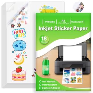 Euqvunn 18 Sheets Stickerpapier zum Selbst Drucken A4, Transluzent Wasserdicht Bedruckbares Vinyl Sticker Papier, Selbstklebende Vollseite für Inkjet-Drucker, Schnelltrocknend, 210x297mm Euqvunn 18 Sheets Stickerpapier zum Selbst Drucken A4, Transluzent Wasserdicht Bedruckbares Vinyl Sticker Papier, Selbstklebende Vollseite für Inkjet-Drucker, Schnelltrocknend, 210x297mm
