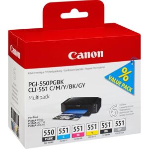 Canon PGI-550 / CLI-551 PGBK/C/M/Y/BK/GY Druckertinte Multipack mit 6 Tinten für PIXMA Tintenstrahldrucker ORIGINAL Canon PGI-550 / CLI-551 PGBK/C/M/Y/BK/GY Druckertinte Multipack mit 6 Tinten für PIXMA Tintenstrahldrucker ORIGINAL