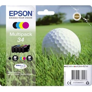 Epson Original Golfball DURABrite 34 Multipack Tintenpatrone – 4 Farben: Schwarz, Cyan, Magenta, Gelb – 1 x 6,1 ml, 3 x 4,2 ml – Original Tintenpatronen für optimale Druckergebnisse Epson Original Golfball DURABrite 34 Multipack Tintenpatrone – 4 Farben: Schwarz, Cyan, Magenta, Gelb – 1 x 6,1 ml, 3 x 4,2 ml – Original Tintenpatronen für optimale Druckergebnisse