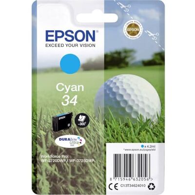 Epson Original Golfball DURABrite 34T Einzel-Tintenpatrone Cyan – 1 x 4,2 ml – Original Tintenpatronen für optimale Druckergebnisse Epson Original Golfball DURABrite 34T Einzel-Tintenpatrone Cyan – 1 x 4,2 ml – Original Tintenpatronen für optimale Druckergebnisse